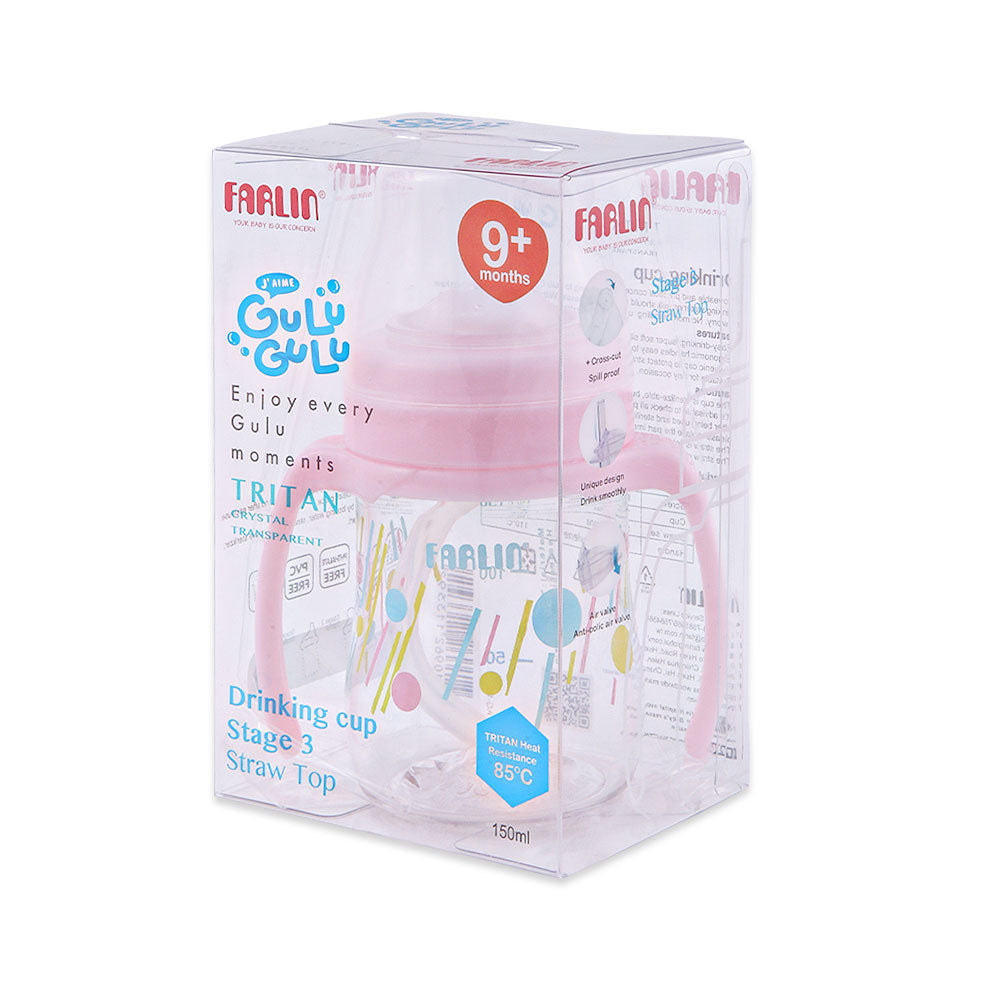 DRINKING CUP STAGE 3-STRAW 150ML-PINK