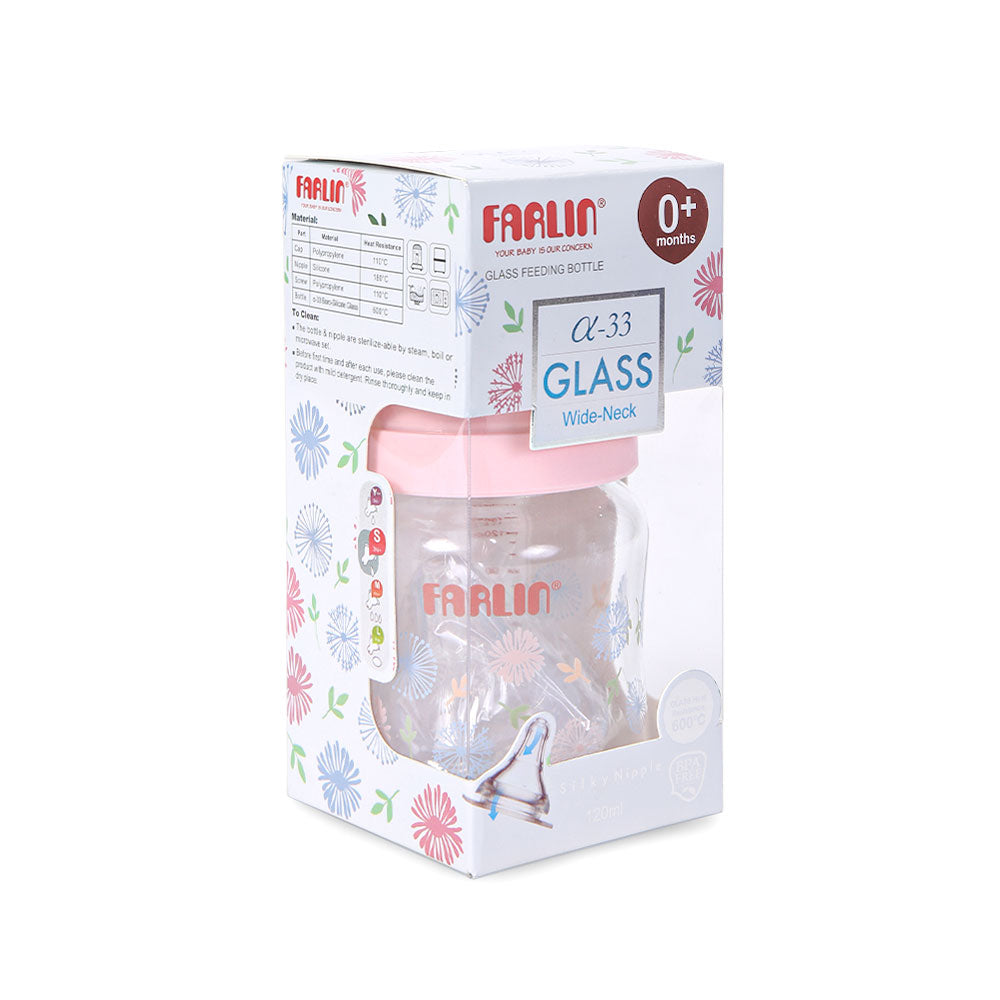 WIDE NECK GLASS FEEDER 120ML - PINK